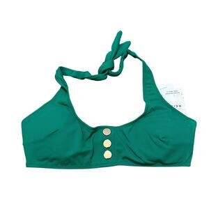 REISS Iris Halter Bikini Top With Button Detail Green Size 8 new with tags